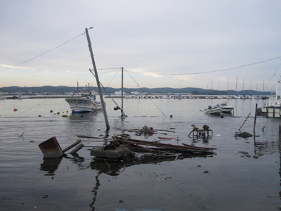 東日本大震災（3.11）後に起きた東宮浜港の地盤沈下